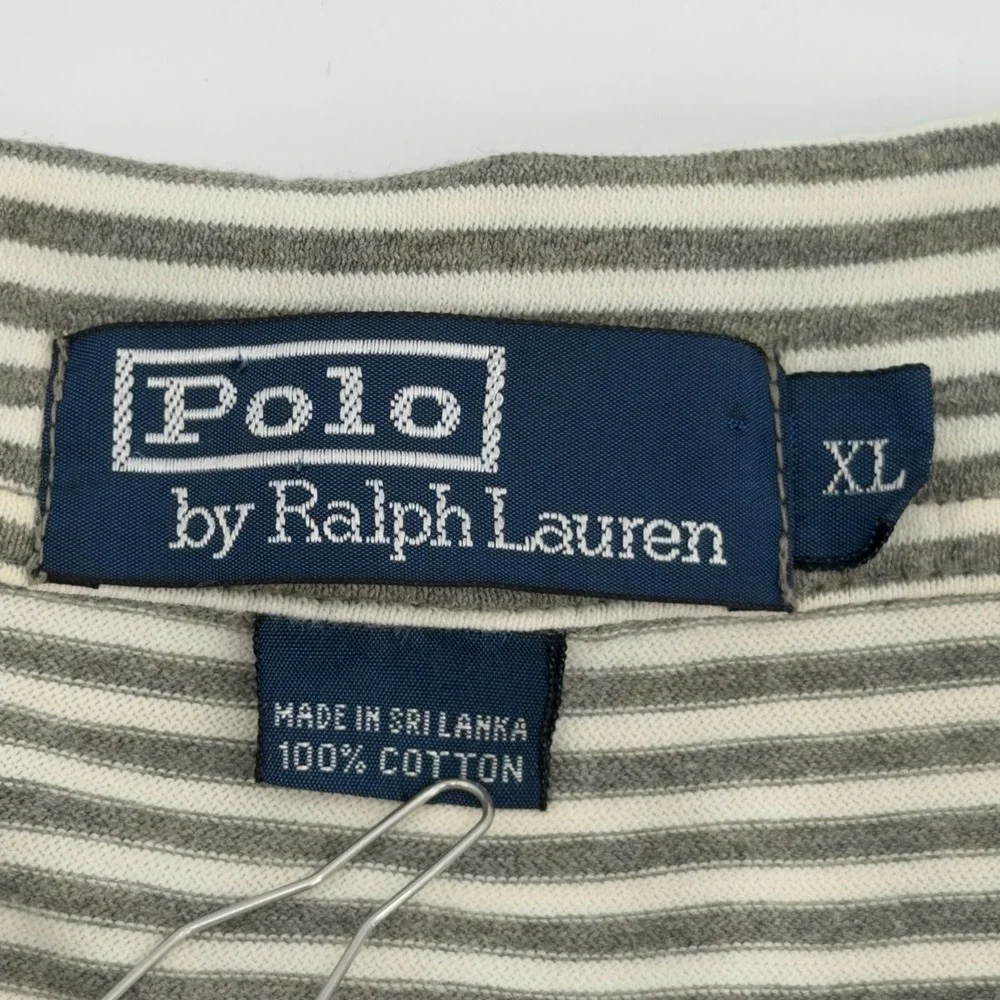 Polo Ralph Lauren Mens XL Grey White‎ Striped Short Sleeve Polo Shirt
